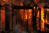 Photo shows a burning building