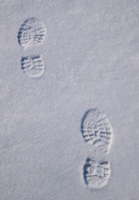 Photo shows footprints in the snow